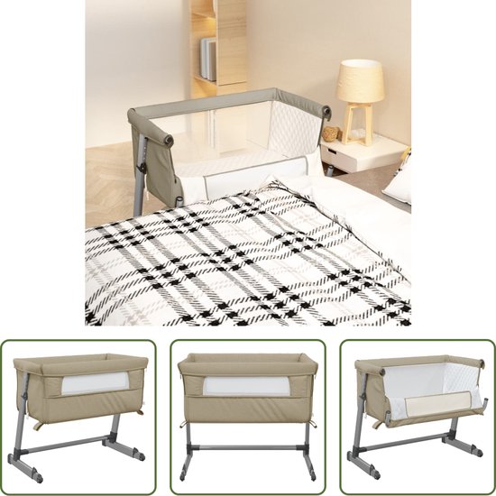 Foto: The living store babybedje verstelbaar ademend materiaal uitneembaar matras taupe 94 x 59 x 68 83 cm