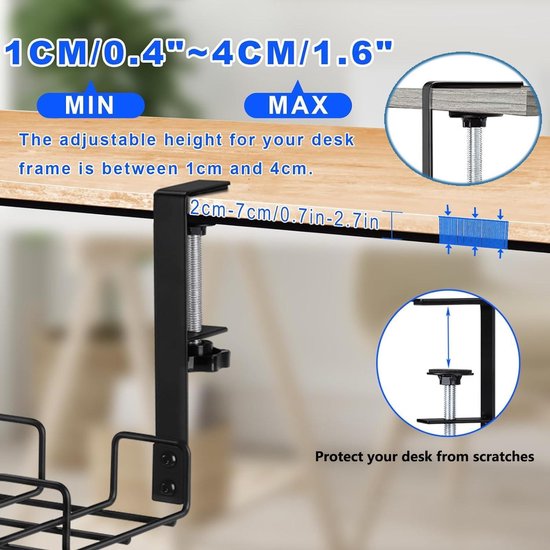 Mokani Kabelmanagement onder bureau zonder boren Bureaukabel Kabel Organisator Klem voor Kabels en Power Strips Opbergbeheer Metalen Kabel Opgeruimde Mand voor Kantoor Thuis Staand Bureau