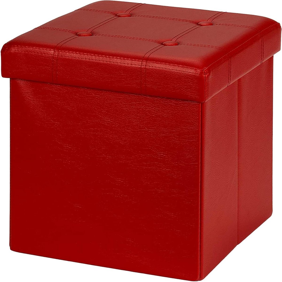 Gewatteerde opvouwbare zitzak van zacht kunstleer - 38 x 38 x 38 cm - rood - draagvermogen 300 kg