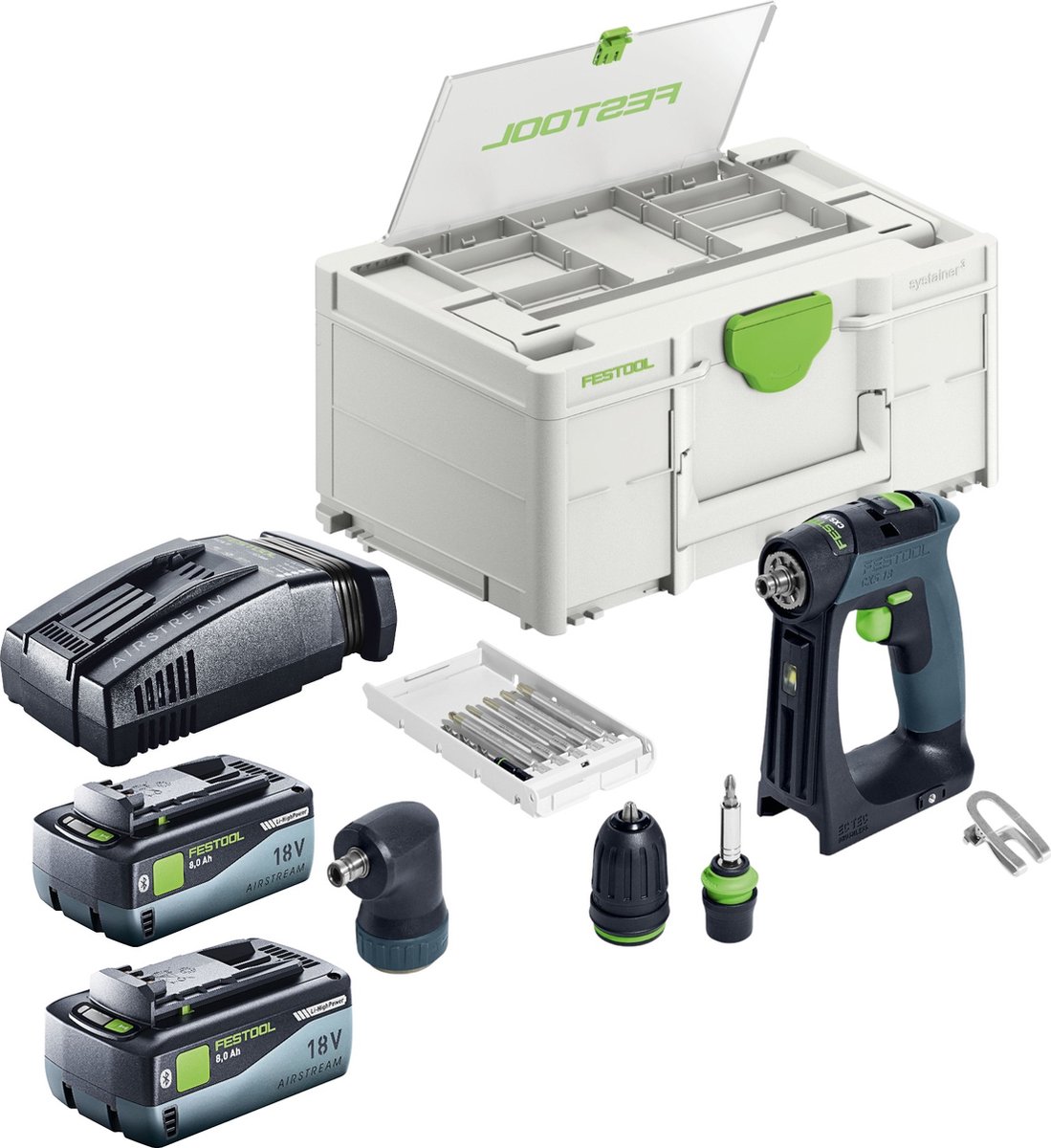Festool CXS Basic accuschroefboormachine 18 V 40 Nm borstelloos + 2x accu 8.0 Ah + snellader + systainer