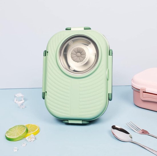 BIBURY Lunch Box, Bento Box, broodtrommel met 3 vakken en bestek, lekvrij, koelkast, vaatwasmachinebestendig, magnetronbestendig, broodtrommels voor school, werk, picknick, reizen (bruin