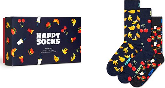 Happy Socks giftbox 3P sokken food blauw & zwart