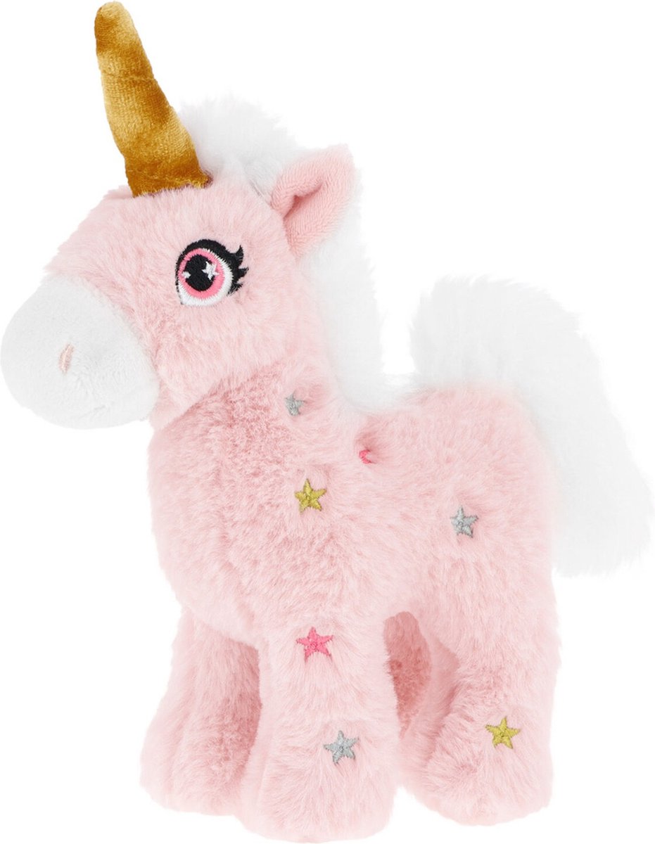 Keel Toys pluche eenhoorn knuffel - roze/wit - 16 cm - mystieke dieren - met glitter sterren - unicorns