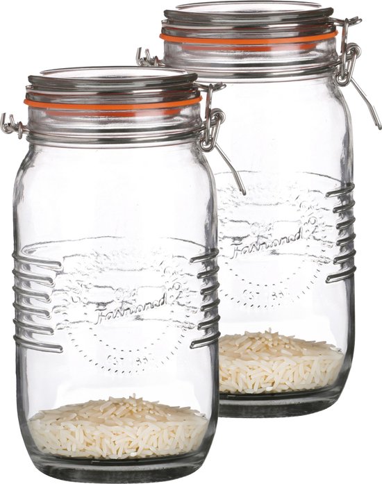 Urban Living Weckpot/inmaakpot - 2x - 1.5L - glas - met beugelsluiting - D14 x H22 cm