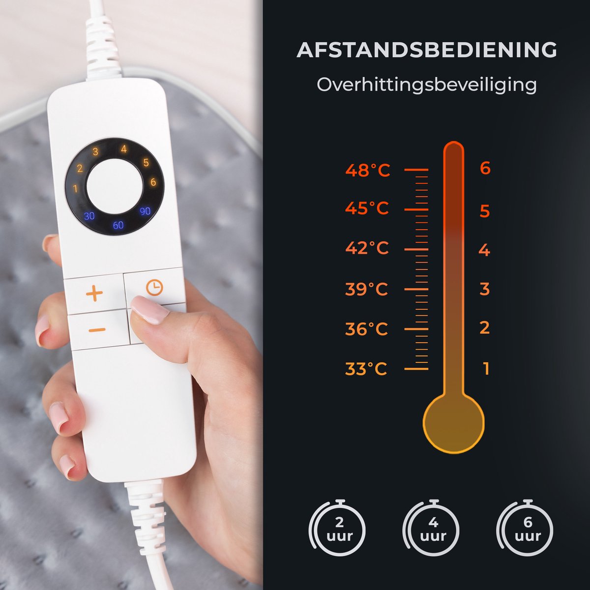 Afbeelding 3 van STAUS&BACH CozySnug - 1 persoons elektrische onderdeken (100W) - Warmtedeken met 6 warmtestanden en timer (2, 4 en 6 uur) - Wasbaar deken - 150x80 cm - Grijs