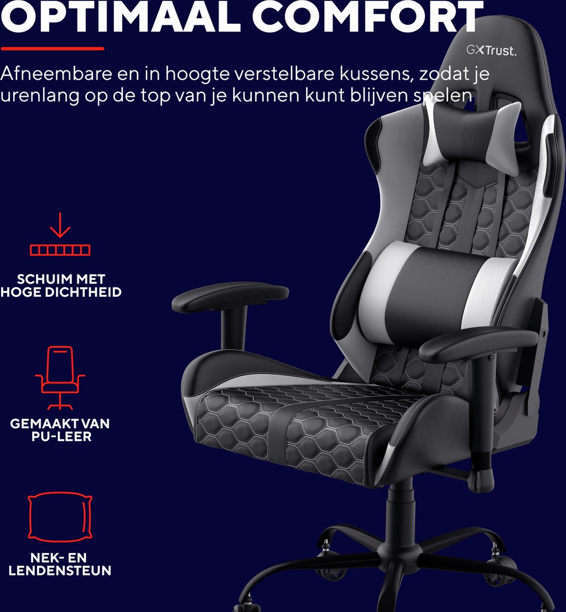 Afbeelding 3 van Trust GXT 708 Resto - Gaming Stoel / Bureaustoel - Wit