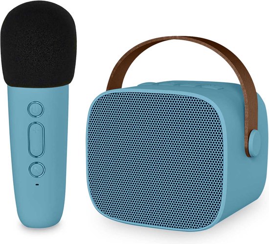 imoshion Mini Karaoke Set voor Kinderen en Volwassenen - Bluetooth Karaokeset met Box en Microfoon - Soft Blue