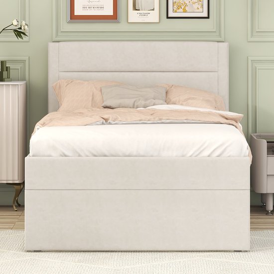 Eenpersoonsbed 90 X 200 Cm Met 2 Lades, Donkergrijze Chenille Stof Zonder Matras