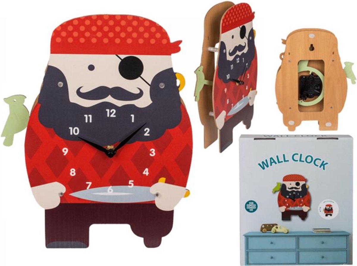 Wandklok Piraat hout 21x29cm kids