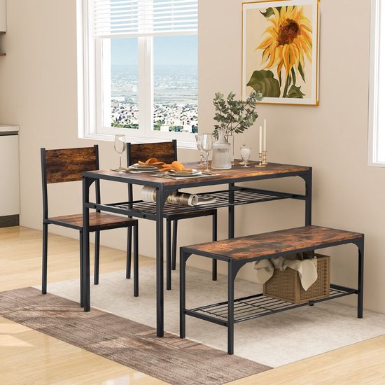 Set Van 1 Eettafel 4 Stoelen - Linnen Zittingen En Metalen Poten Voor Keuken Of Eetkamer Wit En Grijs