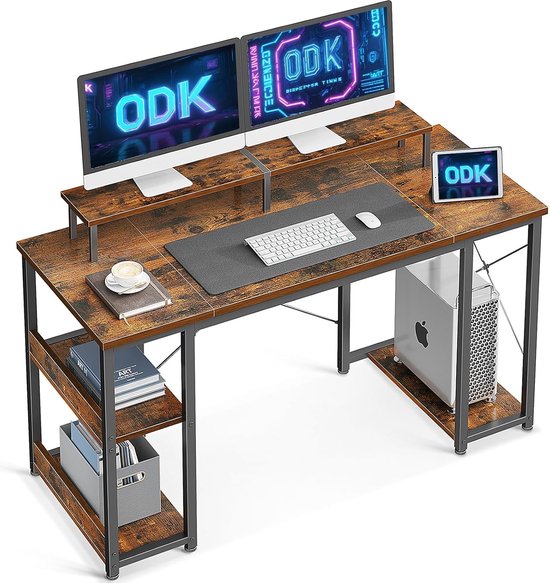 Foto: Bureau gamingtafel met plank omkeerbaar 120 x 50 x 86 5 cm computertafel met monitorstandaard pc tafel bureautafel voor kantoor woonkamer vintage bruin