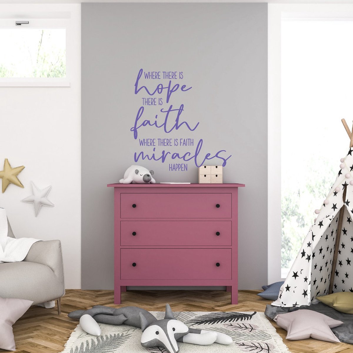 MC Living Muursticker - Where There Is Hope - 46,4 x 46,4 - Paars
