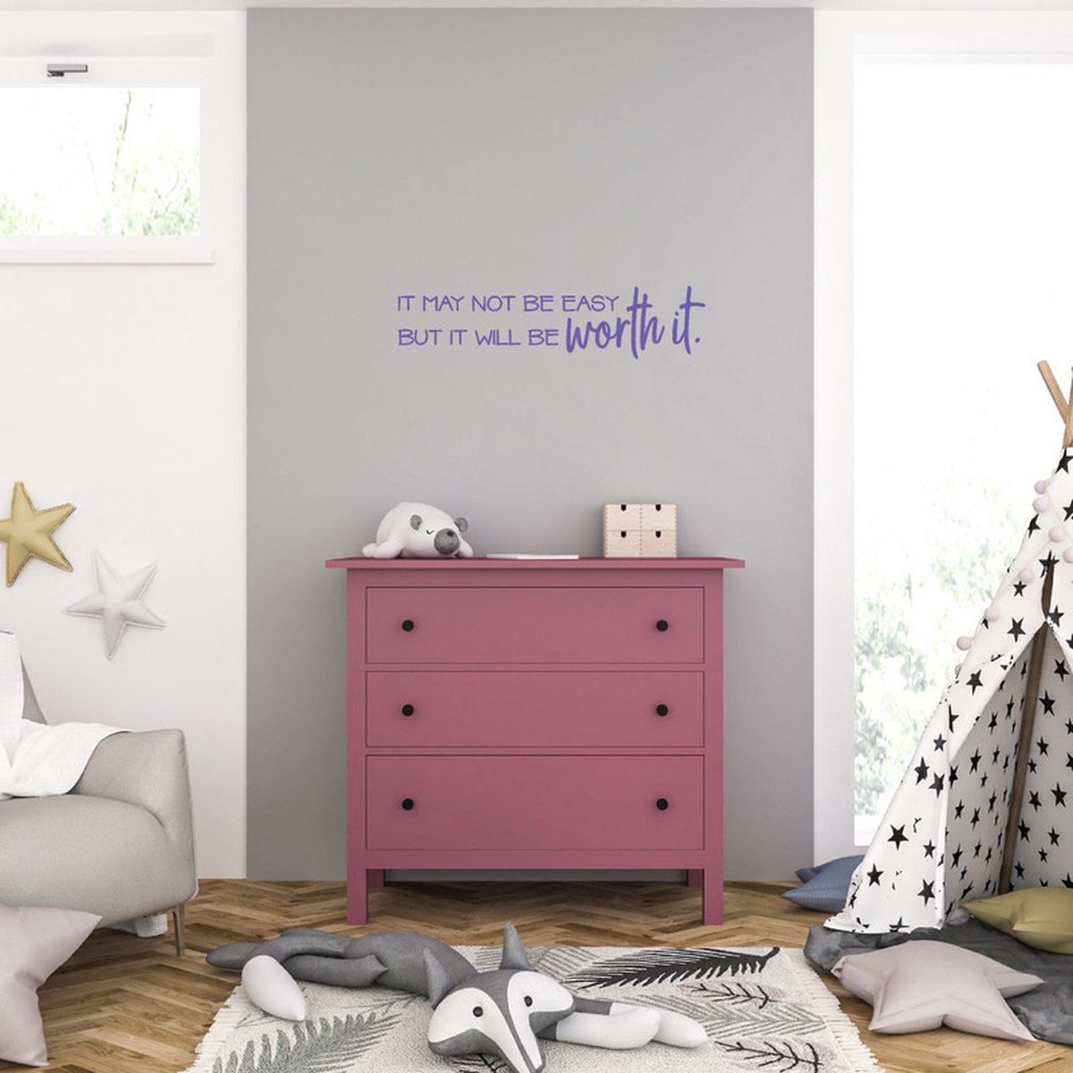 Muursticker - It May Not Be Easy - 25,2 x 105 - Paars