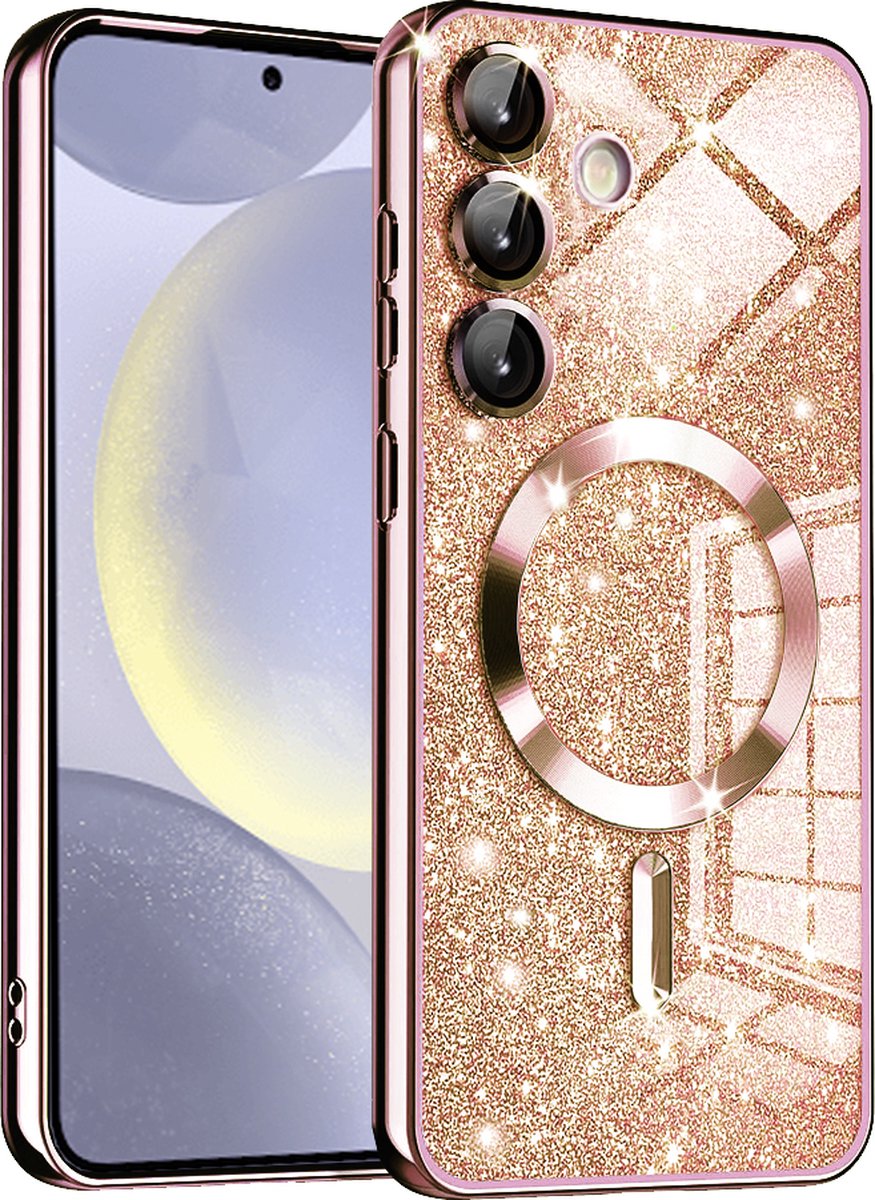 Techsuit Luxury Glitter Back Cover hoesje met MagSafe voor Samsung Galaxy S24 - Roségoud