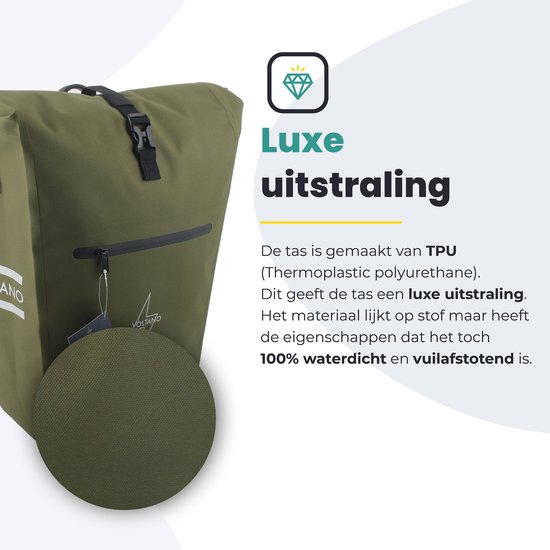Voltano Luxe E-bike Fietstas Enkel 28L - Mos Groen - Pakaftas Met Laptop vak - 100% Waterdicht - Met Gratis Schouderband van Voltano — afbeelding 3