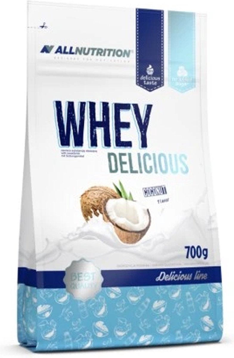 Goedkoopste AllNutrition | Delicious | Gluten vrij Whey protein | Coconut | 700gr 23 servings | Eiwitshake | Supplement | Mix van (blended) concentraat / isolaat | Nutriworld