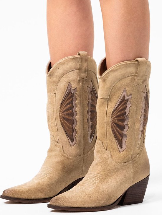 Sacha Dames Beige suede cowboylaarzen met bronskleurige details Maat 37 bol