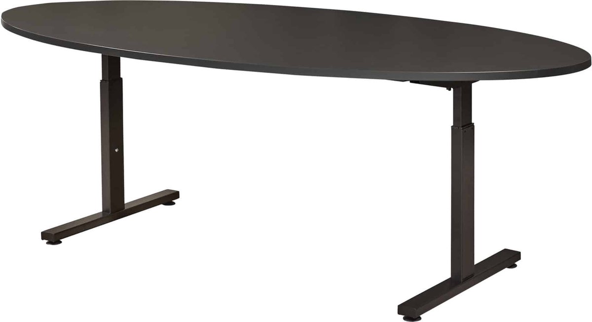 ABC Kantoormeubelen Vergadertafel Quick ellips 220x110cm frame Wit (RAL9010) blad Antraciet eiken