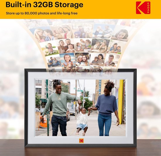 10,1 inch digitale fotolijst met oplaadbare batterij, IPS-touchscreen in High Definition, delen van foto's en video's via de app, met videomuziek, kalender, weeralarm