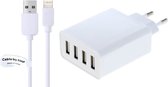 OneOne 4 poort lader + 3,0m USB kabel. 12 Watt oplader adapter met standaard laadsnelheid past op o.a. Apple iPhone 5 t/m iPhone 14 met het smalle Lightning stekkertje. Ook voor de Max, Mini, Plus, Pro, Pro Max series