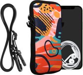 kwmobile Tasje voor smartphones XXL - 7" - Hoesje van neopreen in donkerblauw / oranje / oudroze - Phone case met nekkoord - Kleurrijk dessin design
