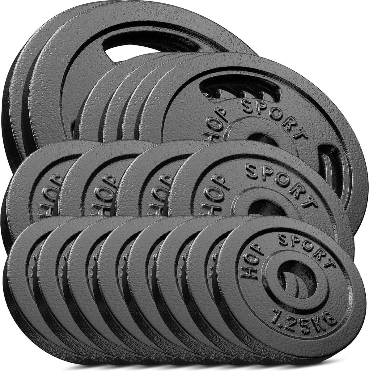 Hop-Sport Gewichten Set 60 kg naar keuze met gietijzeren halterschijven 2 x 10 kg, 4 x 5 kg, 4 x 2,5 kg, 8 x 1,25 kg voor halterstangen Ø 30 mm – ideaal voor krachttraining en home gym