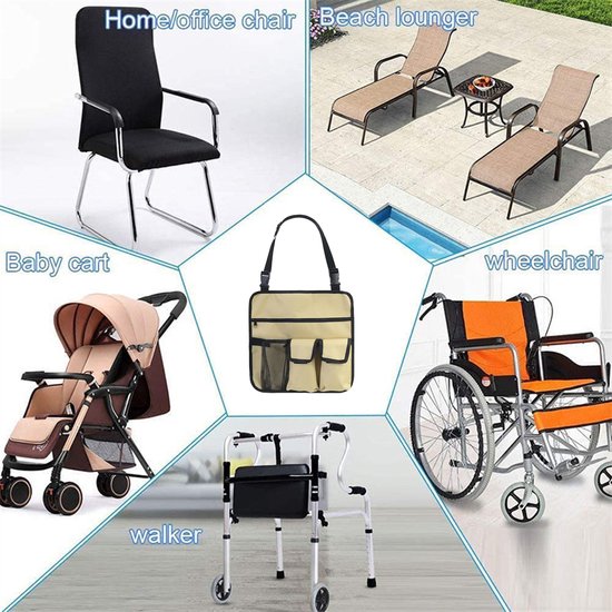 1 stuk(Khaki)Stoel Armleuning Organisator - Waterdicht - Strandstoel - Hangend Opbergtasje - Snacktas met 4 Zakken - voor Outdoor Opvouwbare Campingstoel - Caddy Stoel Armsteun Bekerhouder Schouderzijde Draagtas van LIVILO — afbeelding 2