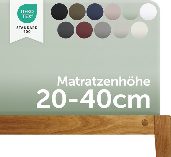 Hoeslaken Boxspring Blumtal - 180 à 200 x 200 à 220 cm - Hauteur matelas 20 à 40 cm - Hoeslaken en coton - Sommier et lit à eau - Certifié Oeko-TEX - Vert menthe