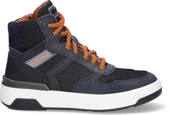 Braqeez 423944-529 Jongens Hoge Sneakers - Blauw/Oranje/Blauw - Nubuck - Veters