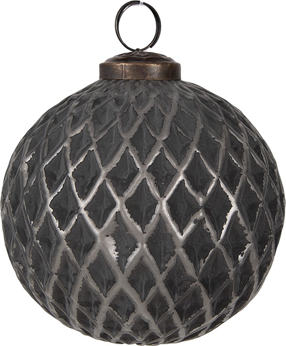 Clayre & Eef Kerstbal Ø 10x10 cm Zwart Grijs Glas