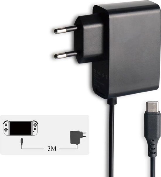 aanplakbiljet portemonnee douche 2.4A AC Adapter Oplader 3M kabel Voor Nintendo Switch | bol.com