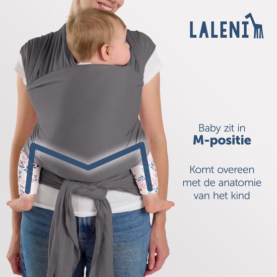 Laleni Draagdoek voor Pasgeborenen tot 15 kg in Katoen - Omslagdoek OEKO-TEX gecertificeerd - Newborn Babydraagzak 5,10m lang - Fysiologische Kinderdraagzak - Grijs van Laleni — afbeelding 4