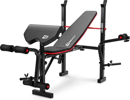 Hop-Sport HS-1065 - Inklapbare Verstelbare Halterbank, Fitnessbank met Haltersteun, Curltafel, Vlinder en Lat Pulldown Toren - Multifunctionele Trainingsbank voor Bankdrukken en Krachttraining