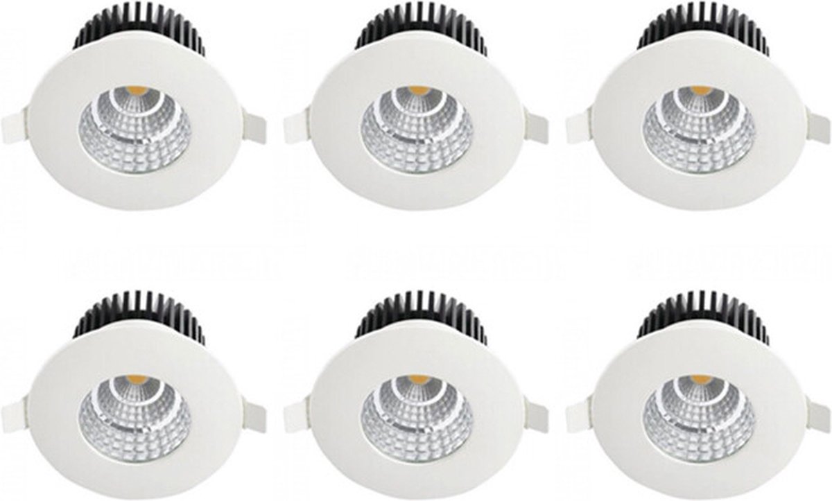 LED Spot 6 Pack - Inbouwspot - Rond 6W - Waterdicht IP65 - Natuurlijk Wit 4200K - Mat Wit Aluminium - Ø90mm