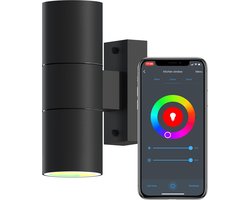 Calex Slimme Up & Down LED Wandlamp - Zwart - RVS - Smart Buitenlamp - App bedienbaar - Voor binnen en Buiten