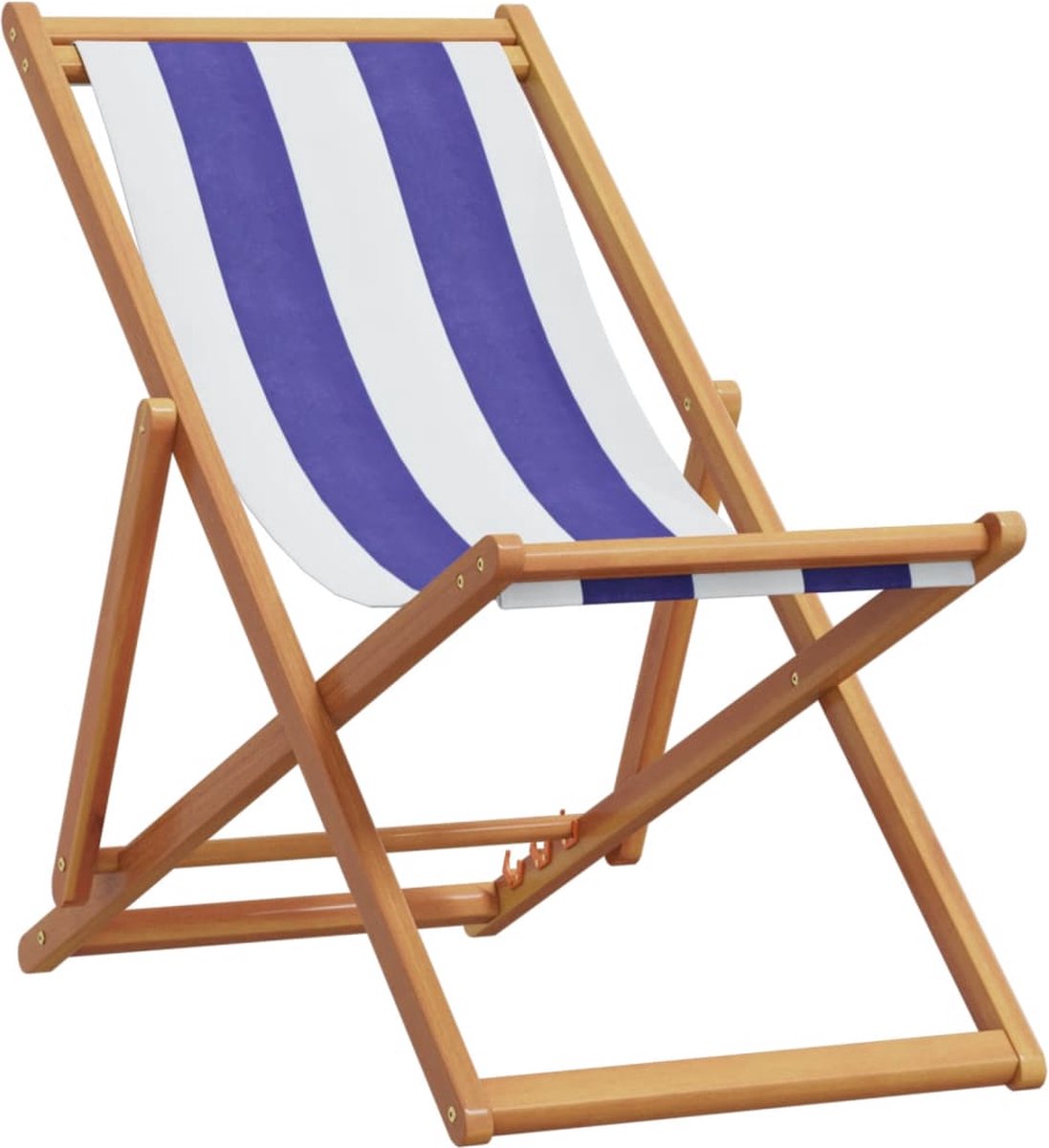 VidaXL Strandstoel inklapbaar eucalyptushout en stof blauw en wit