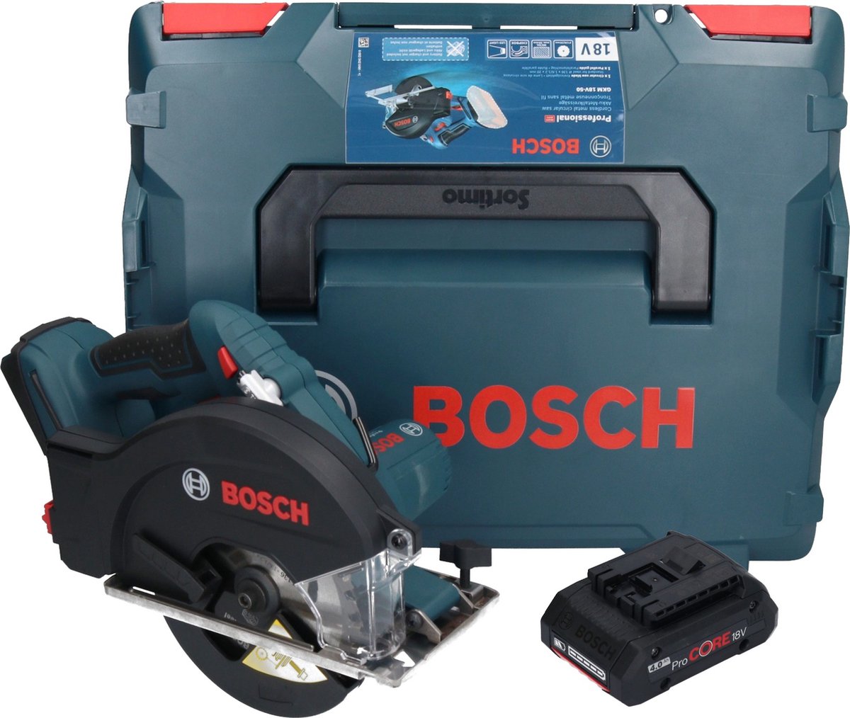 Bosch GKM 18V-50 Professional accu-metaalhandcirkelzaag 18 V 136 mm borstelloos + 1x ProCORE-accu 4,0 Ah + L-Boxx - zonder oplader