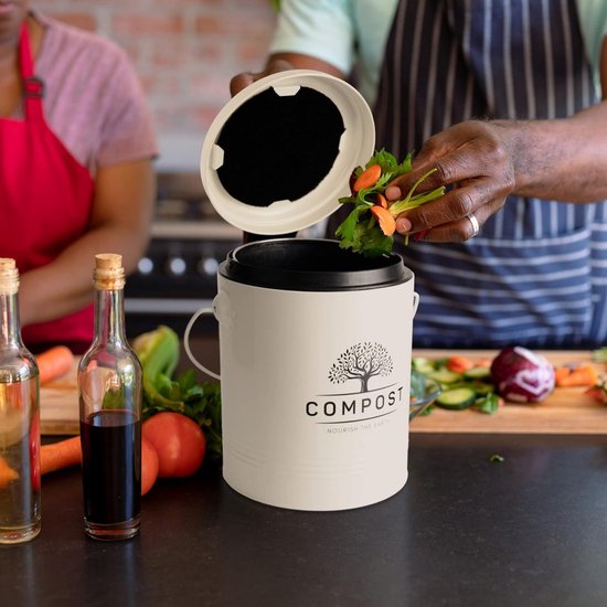 Poubelle Bio Murale Cuisine 3L Ou 5L – Avec Couvercle Anti-odeurs, Poignée, Pour Déchets Organiques Et Compost - 6