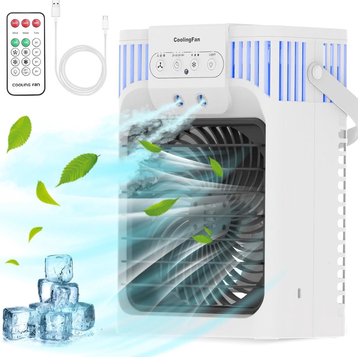 Mobiele Airco Zonder Afvoer - Mobiele Aircooler Draagbare Airco - Mobiele Airco voor Slaapkamer met 3 snelheden- Wit