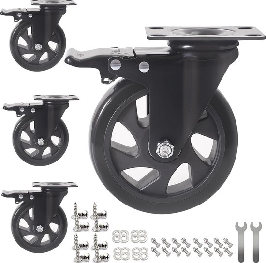 Transportwielen met rem - 125 mm - strandstoelwielen - meubelwielen