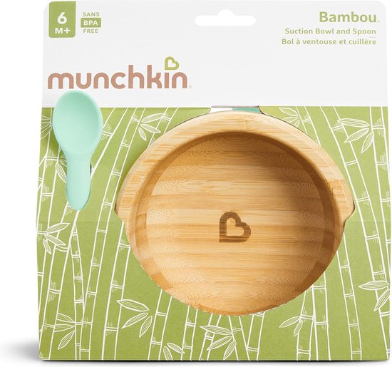 Set Bol Et Cuillère Munchkin En Bambou Pour Bébé - Base Ventouse Anti-renversement, Dès 6 Mois
