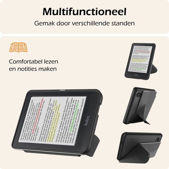 Hoesje Geschikt voor Kobo Clara Colour Hoes Book Case Trifold - Hoes Geschikt voor Kobo Clara Colour Hoesje Book Cover Met Screenprotector - Zwart van Hoesje  — afbeelding 4