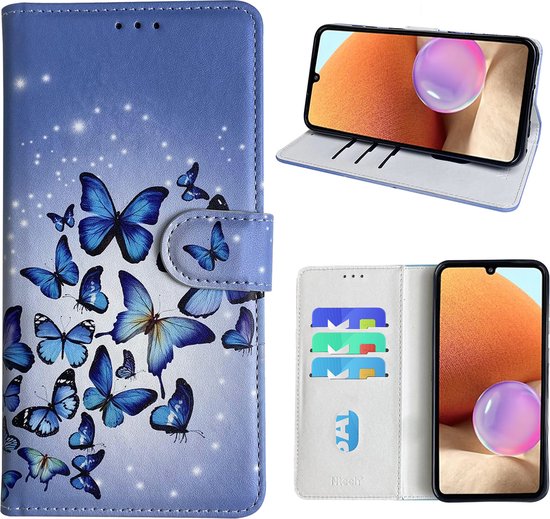 Foto: Hoesje geschikt voor samsung galaxy a32 4g bookcase met blauw vlinder print