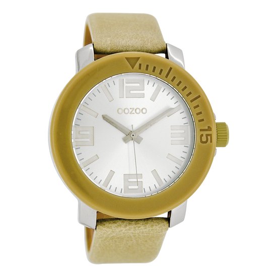 OOZOO Timepieces - Zilverkleurige horloge met zand leren band - C6260