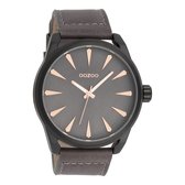 OOZOO Timepieces - Zwarte horloge met donker bruine leren band - C8228