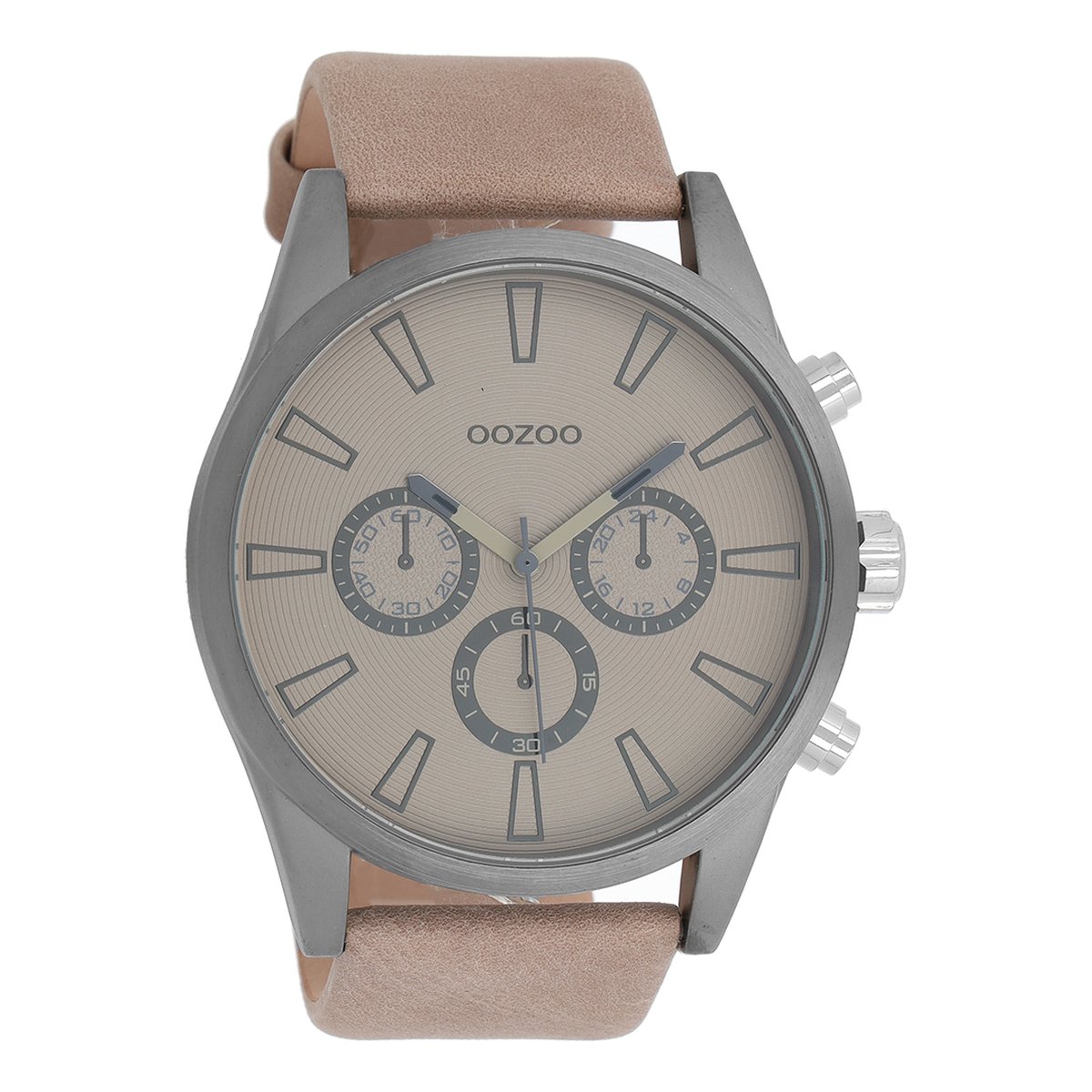 OOZOO Timepieces - Titanium horloge met beige leren band - C8200