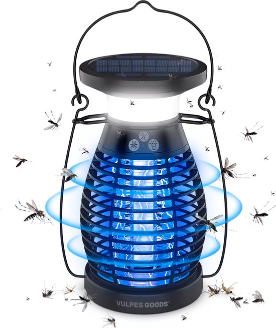 Foto: Vulpes goods verjager muggenlamp pro elektrische insectendoder vliegenlamp insectenlamp uv stand nachtlamp ophangbaar oplaadbaar zonne energie waterdicht incl opvangbak schoonmaakborstel