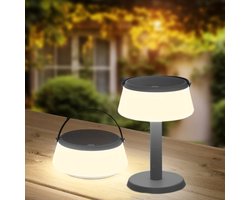 RexTech Solar tafellamp 'Malmo' - Warm wit licht - Met afneembare poot - Grijs - Solar tuinverlichting - Buitenlamp op zonne-energie