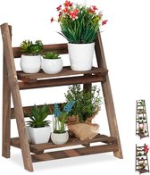Plant Shelf 2 Levels Wooden Planter Ladder Foldable Flower Shelf 51.5 x 41 x 24 cm Dark Brown