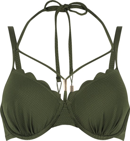 Hunkemöller Dames Badmode Voorgevormde beugel bikinitop Scallop - Groen - maat E70